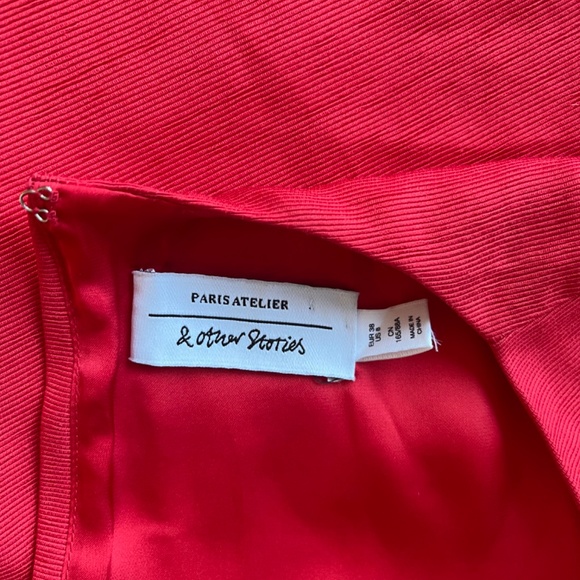 & Other Stories Red Sleeveless Shift Christmas Holiday Textured Mini Casua Dress - Picture 12 of 13